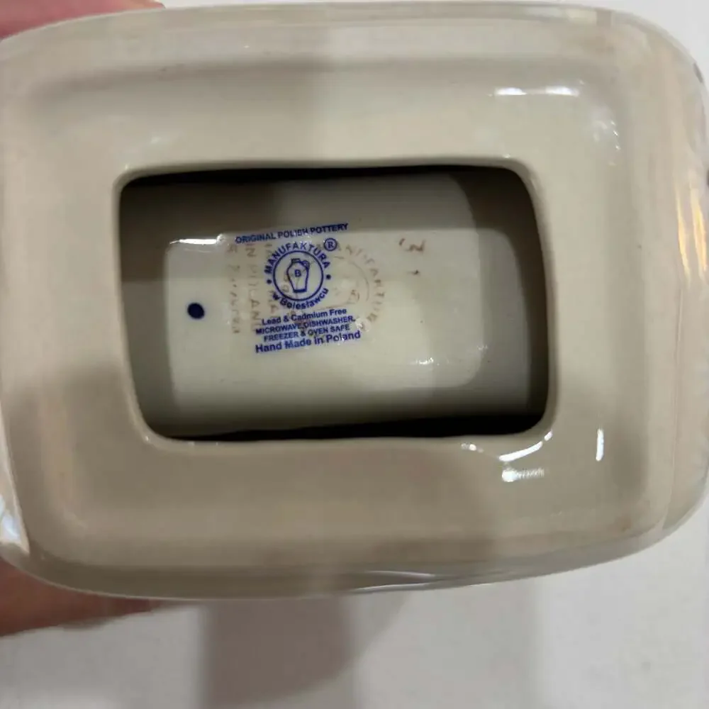 Blue Rose Polish Pottery Napkin Holder in Floral Gradient Pattern